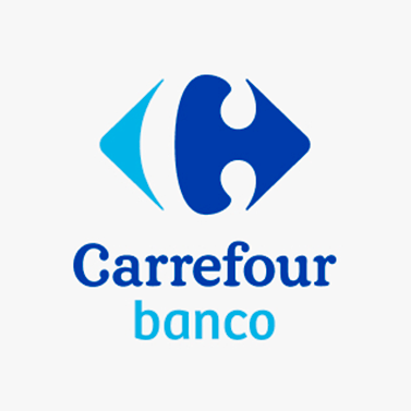 Fundo branco. Logo do Carrefour Banco em azul escuro e azul claro.